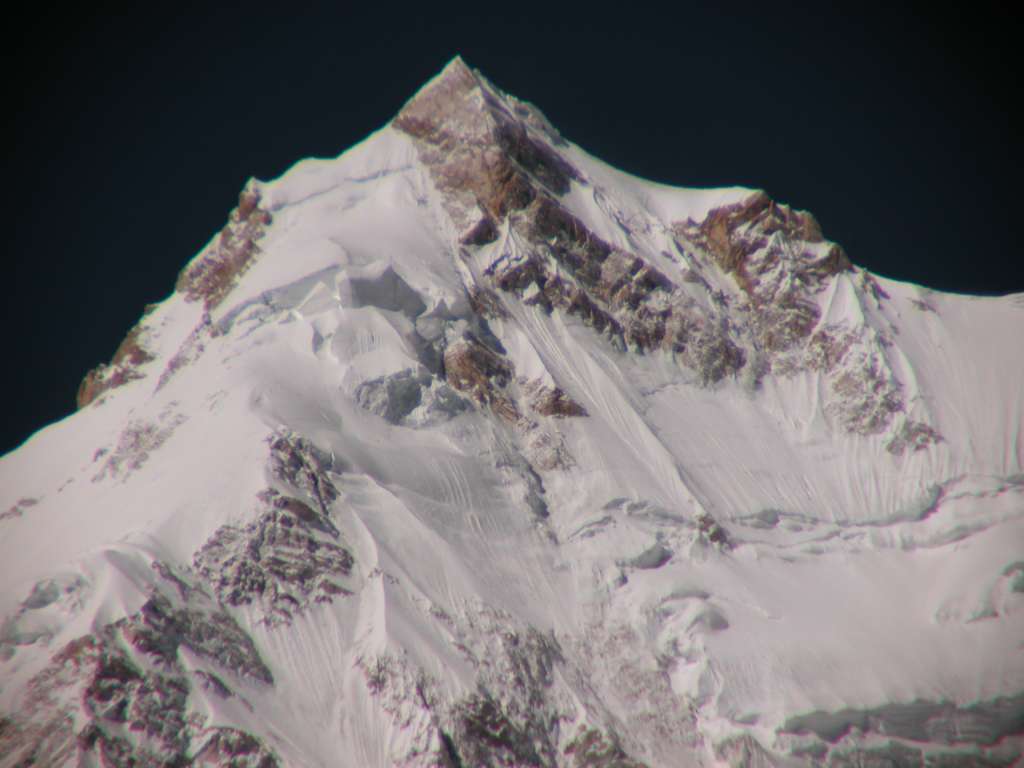 Manaslu 07 13 Manaslu Summit Close Up From Pung-gyen Gompa Heres a close up of the main summit of Manaslu (8163m) from the Pung-gyen gompa (3870m).